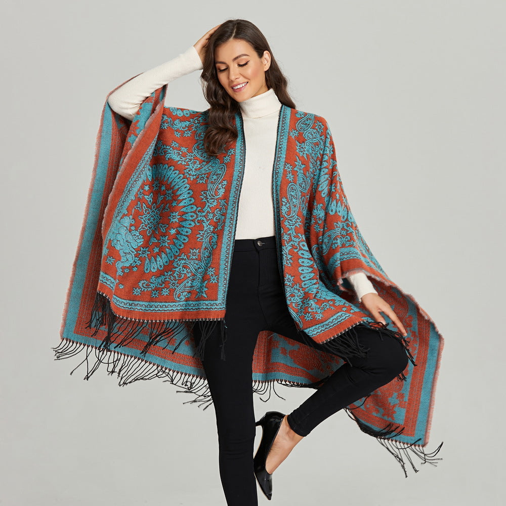 Tasseled Thickened Warm Faux-cashmere Shawl