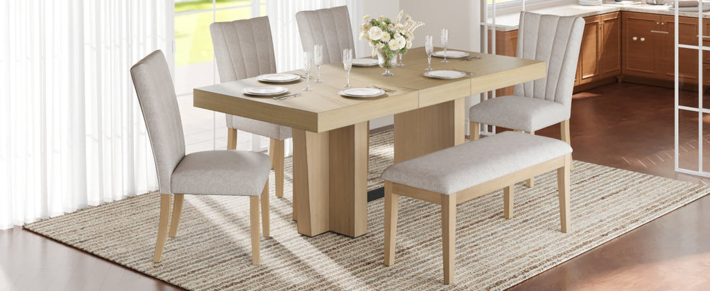 TOPMAX Farmhouse 76.0inch Extendable Wood Dining Table Set for 6