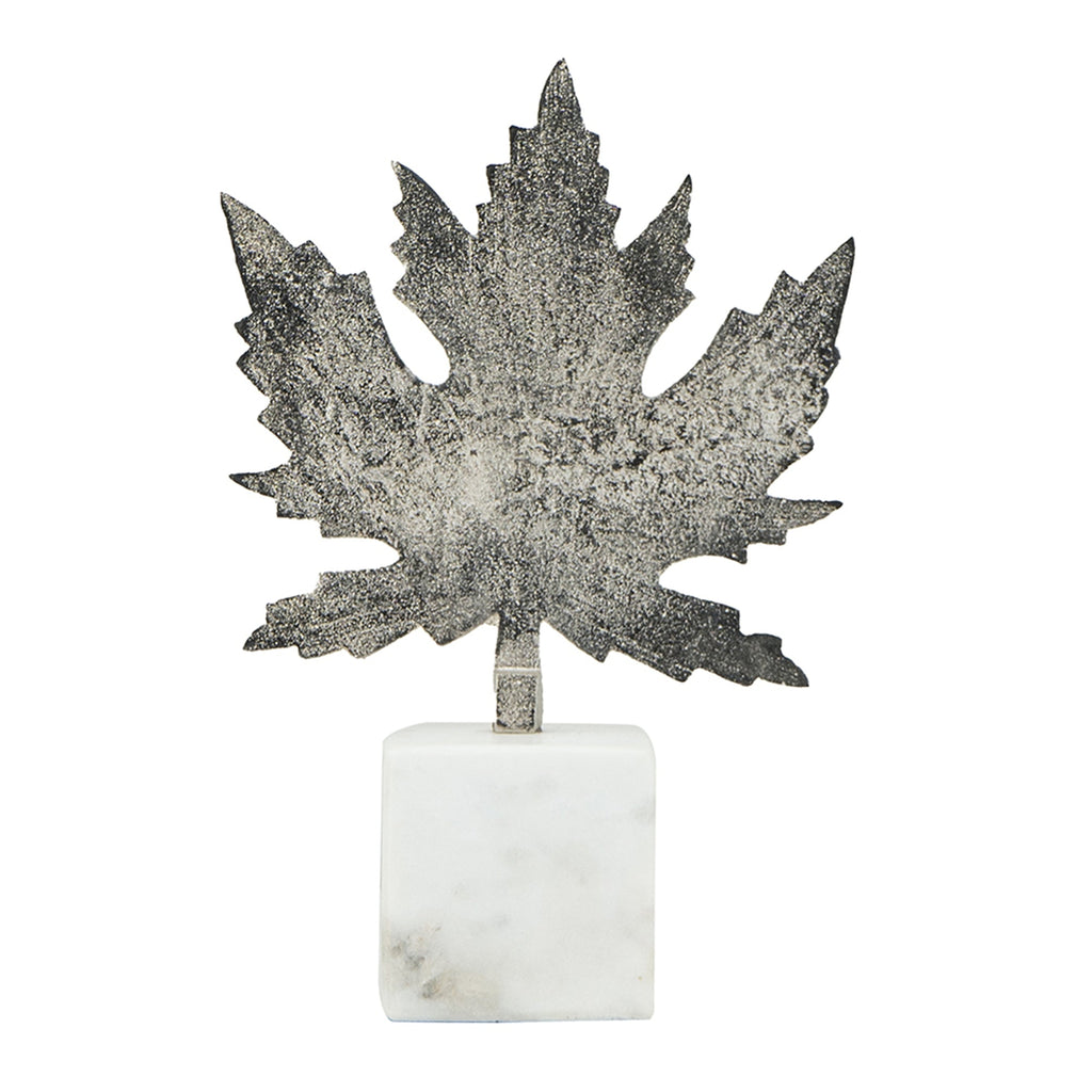 7x3x10.5" Aluminum Leaf On Marble Base