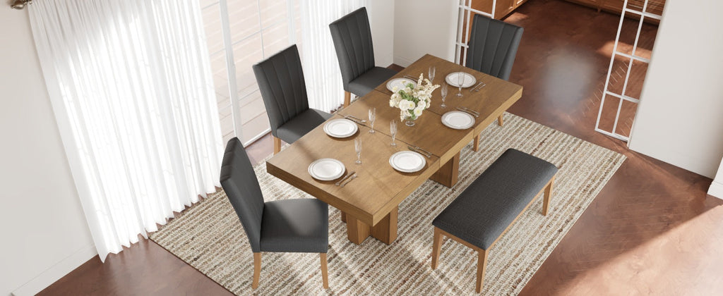 TOPMAX Farmhouse 78.1-Inch Extendable Wood Dining Table Set
