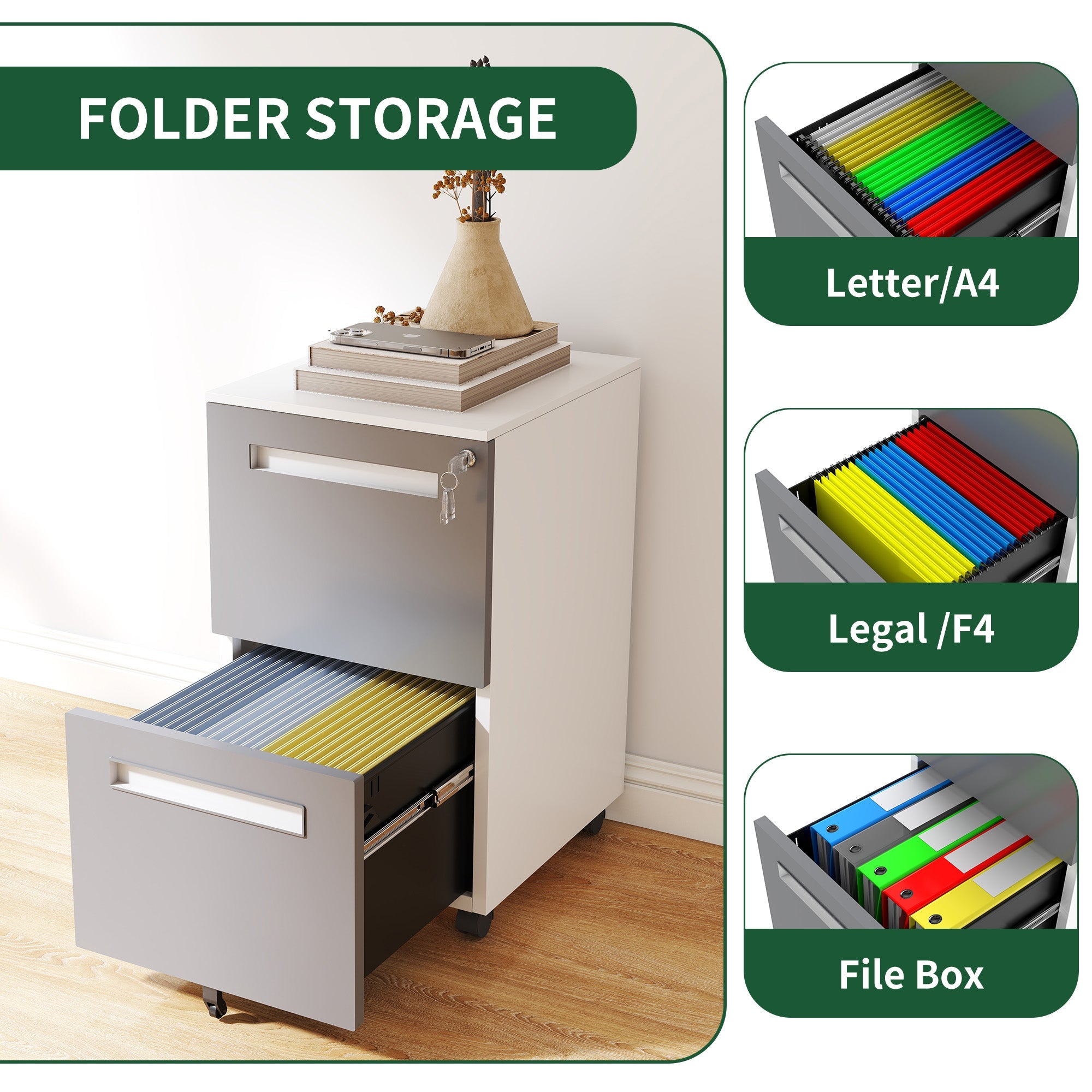 2-Drawer Mobile File Cabinet with Lock