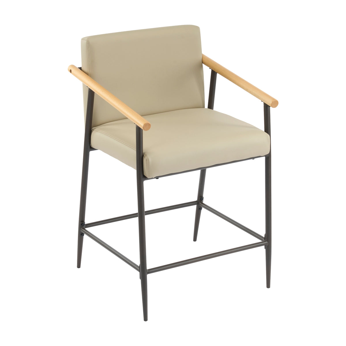Counter Stool with Iron Frame - Set of 2 - Espresso + Khaki