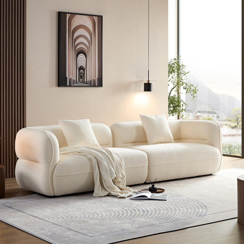 White Sectional Sofa, Durable Fabric, Solid Wood Frame