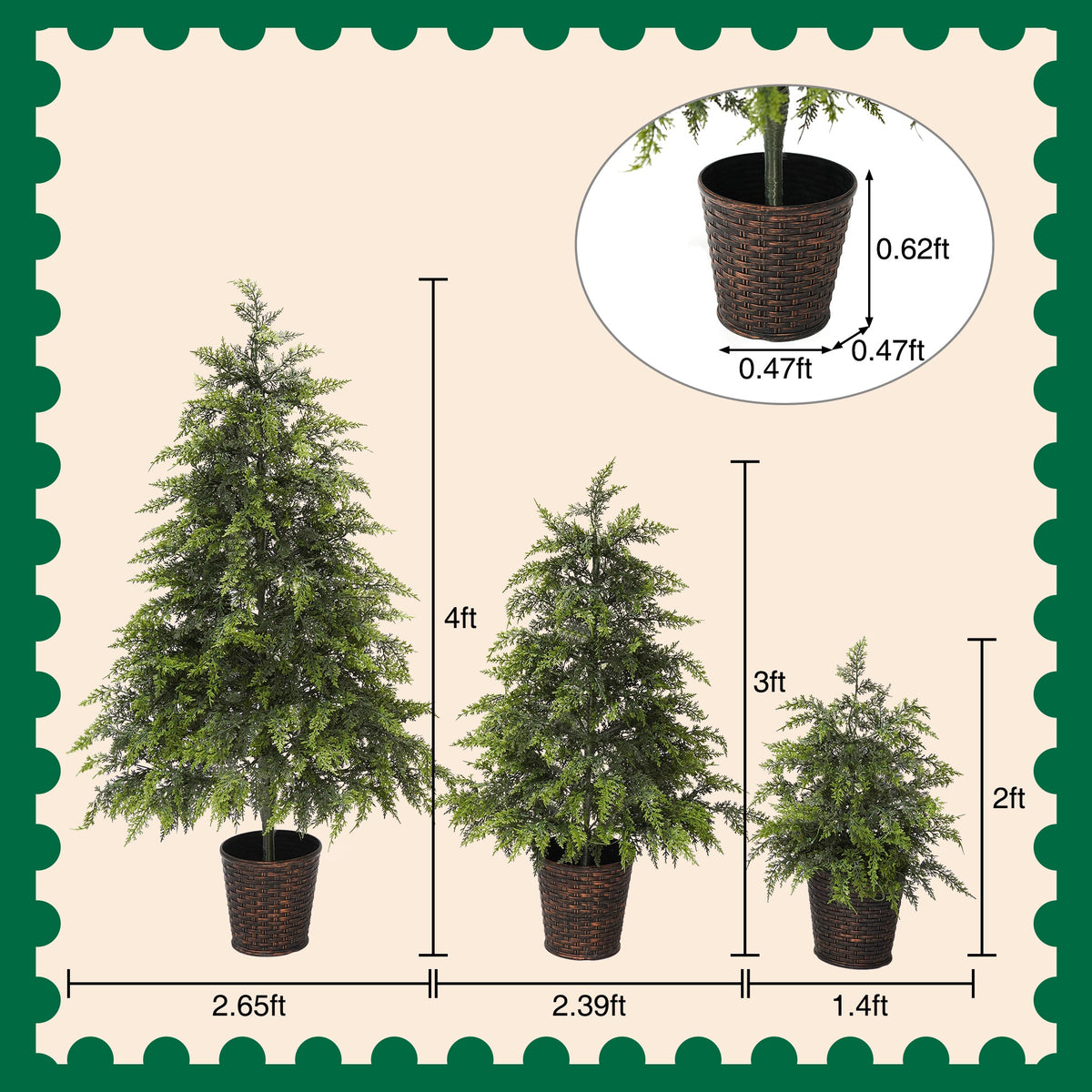 3-Piece Pre-Lit Christmas Tree Set with Warm Lights