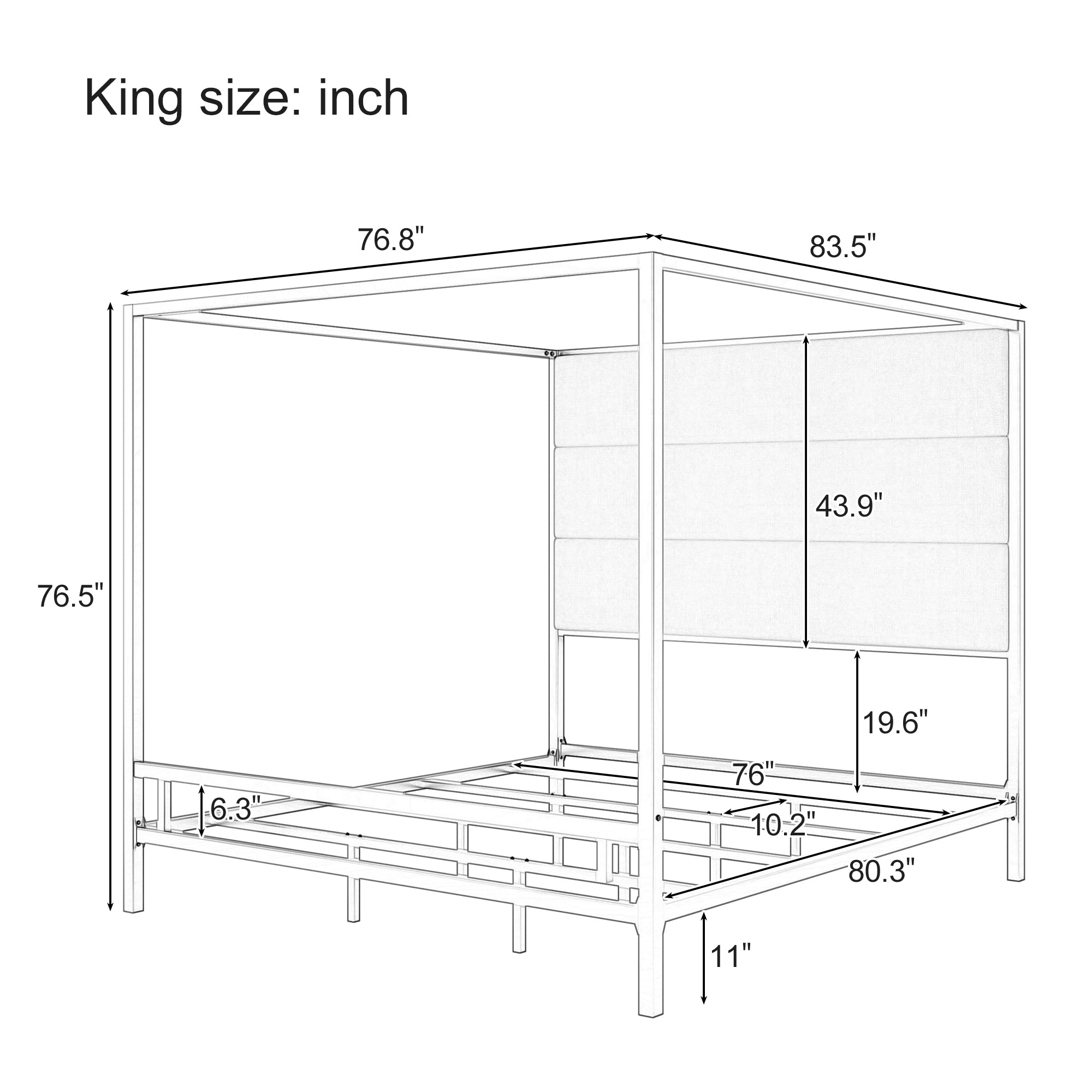 Modern Canopy Bed with Velvet Upholstered Headboard