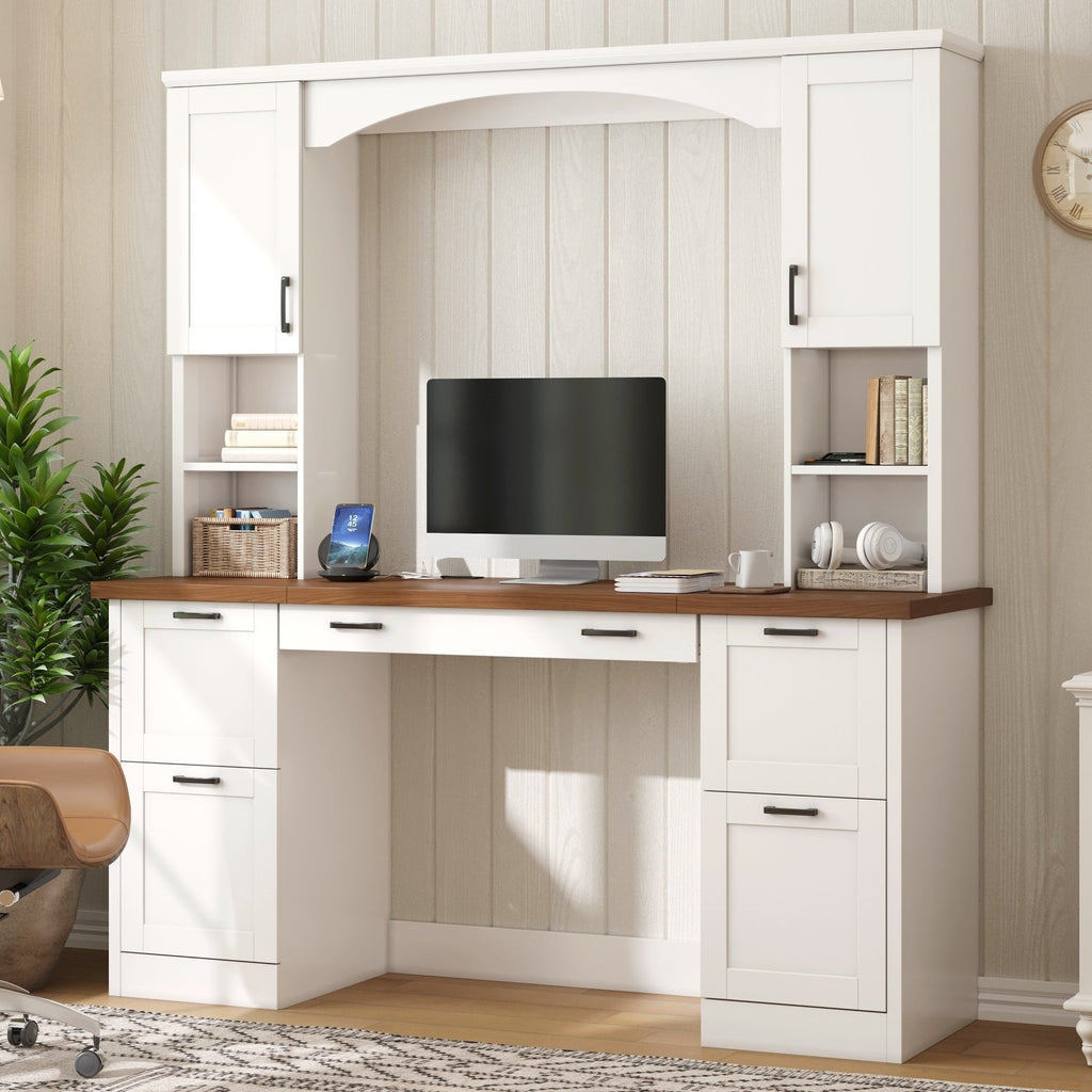 On-Trend Farmhouse Arched Computer Desk with Hutch