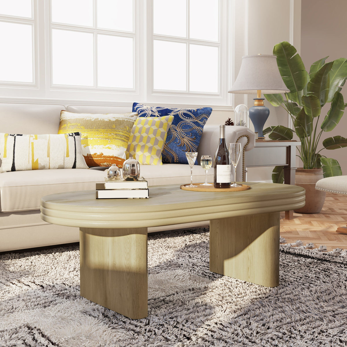 Mid Century Modern Oval Fluted Coffee Table