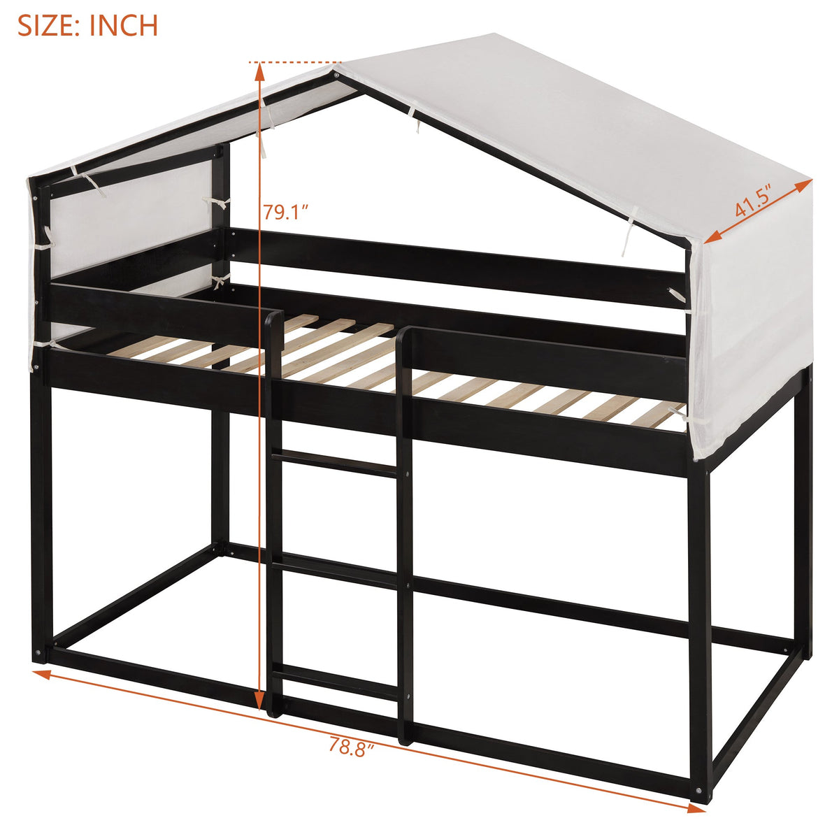 Twin Over Twin Wood Bunk Bed with Tent in Espresso