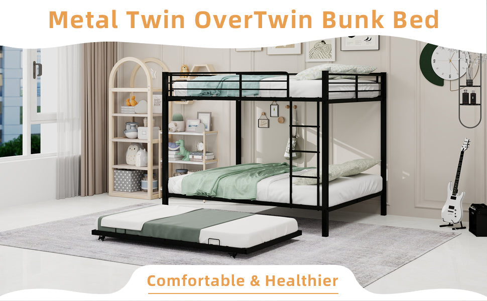 Durable Square Tube Iron Bunk Bed Featuring Safety Rails