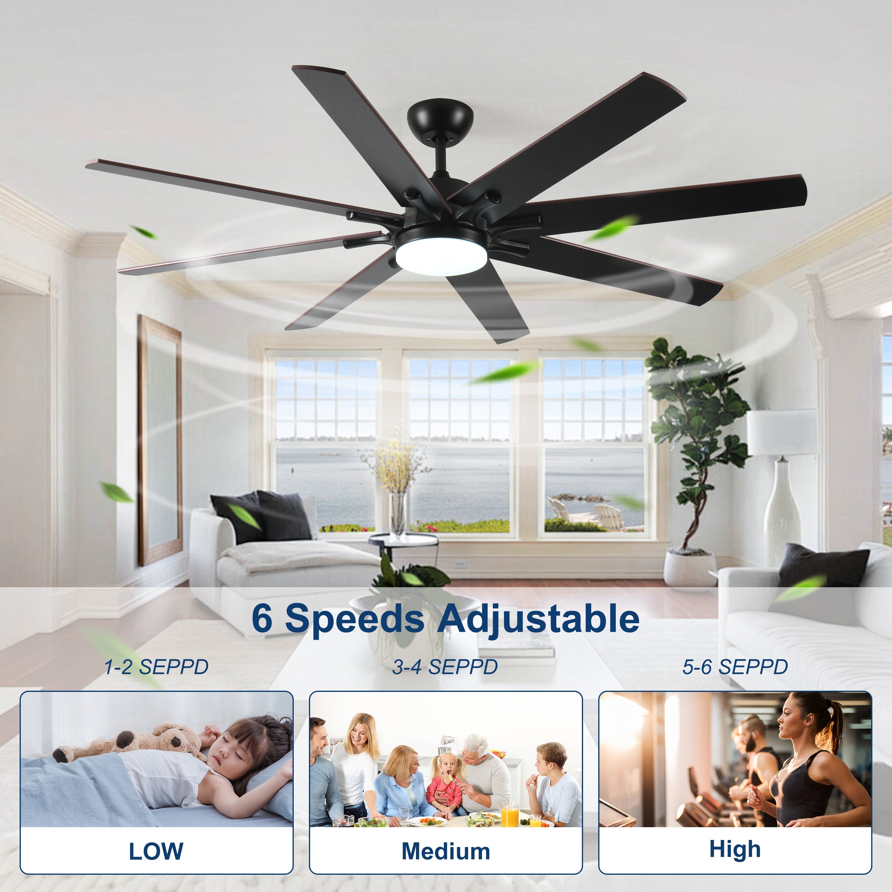 72 Inch Large Ceiling Fan with Lights and Remote Control