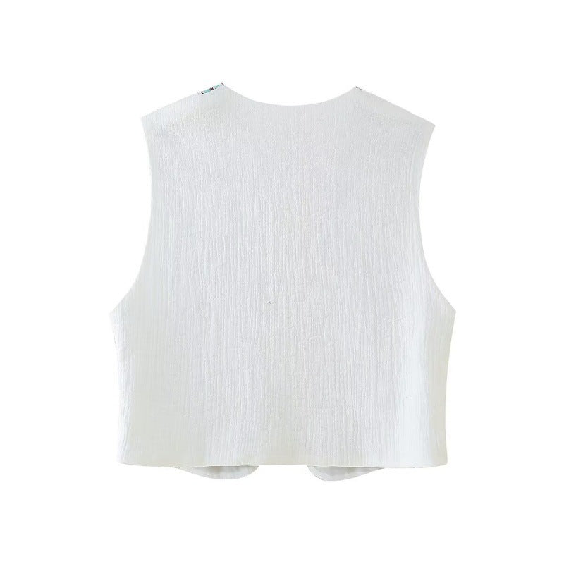 Retro Style Embroidered Vest Top