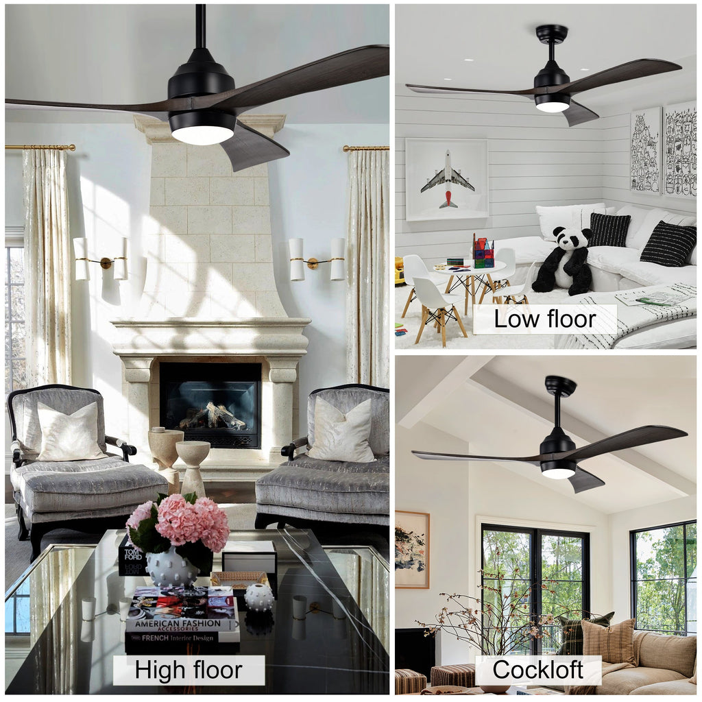 52" Solid Wood Blades Ceiling Fan with Lights Remote Control