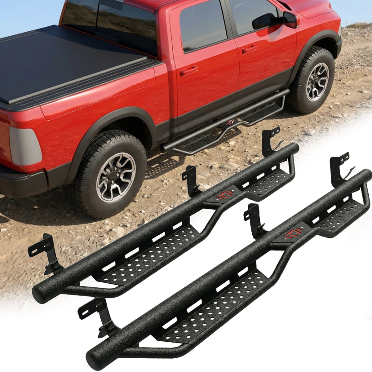 Heavy-Duty Steel Dual Stair Running Boards for Dodge Ram