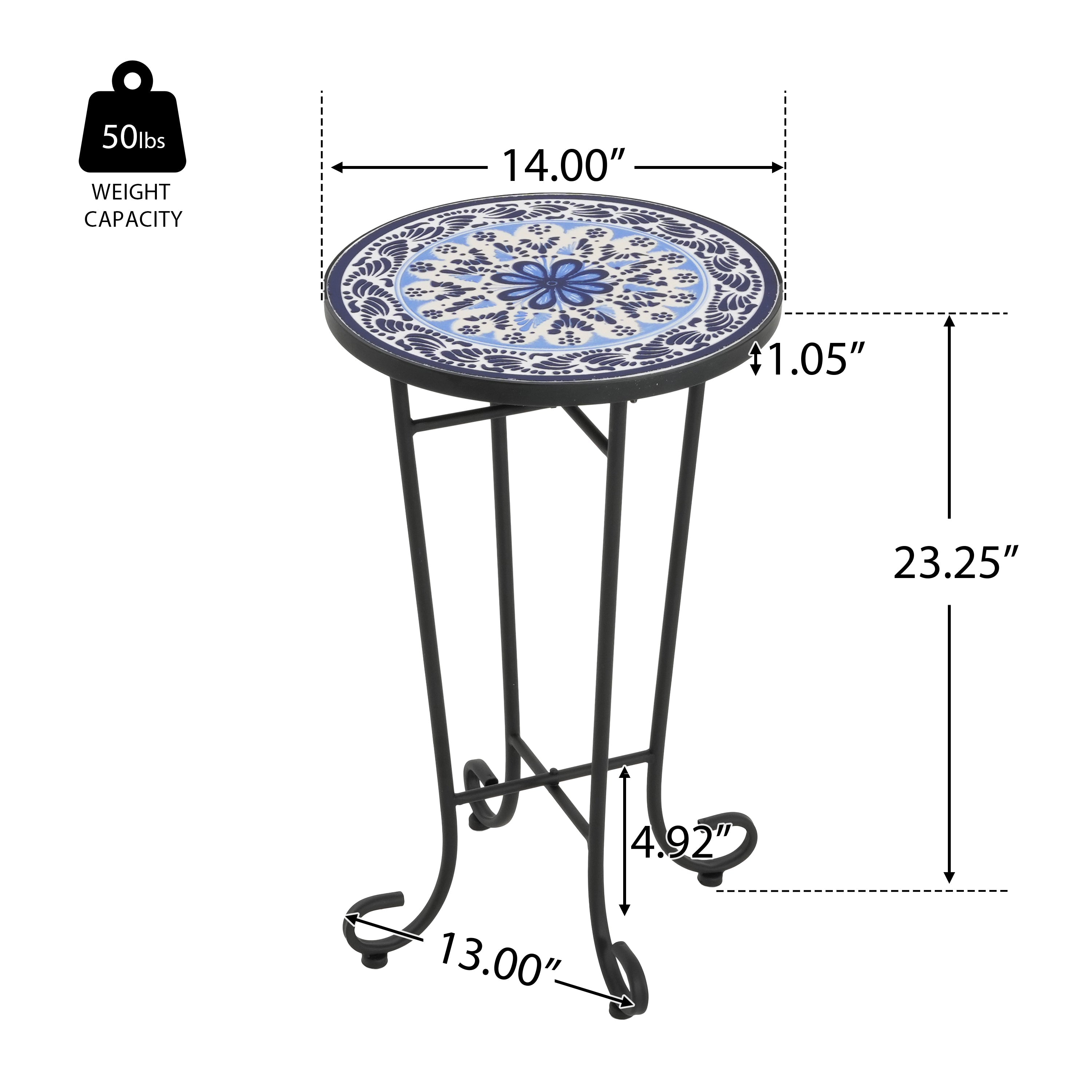 Patio Side Table, Blue + Black