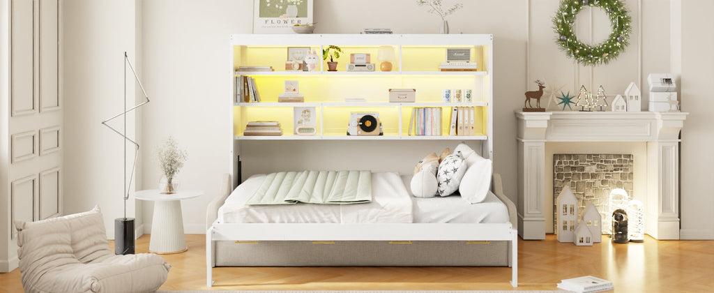Full Size Murphy Cabinet Bed with Folding Sofa