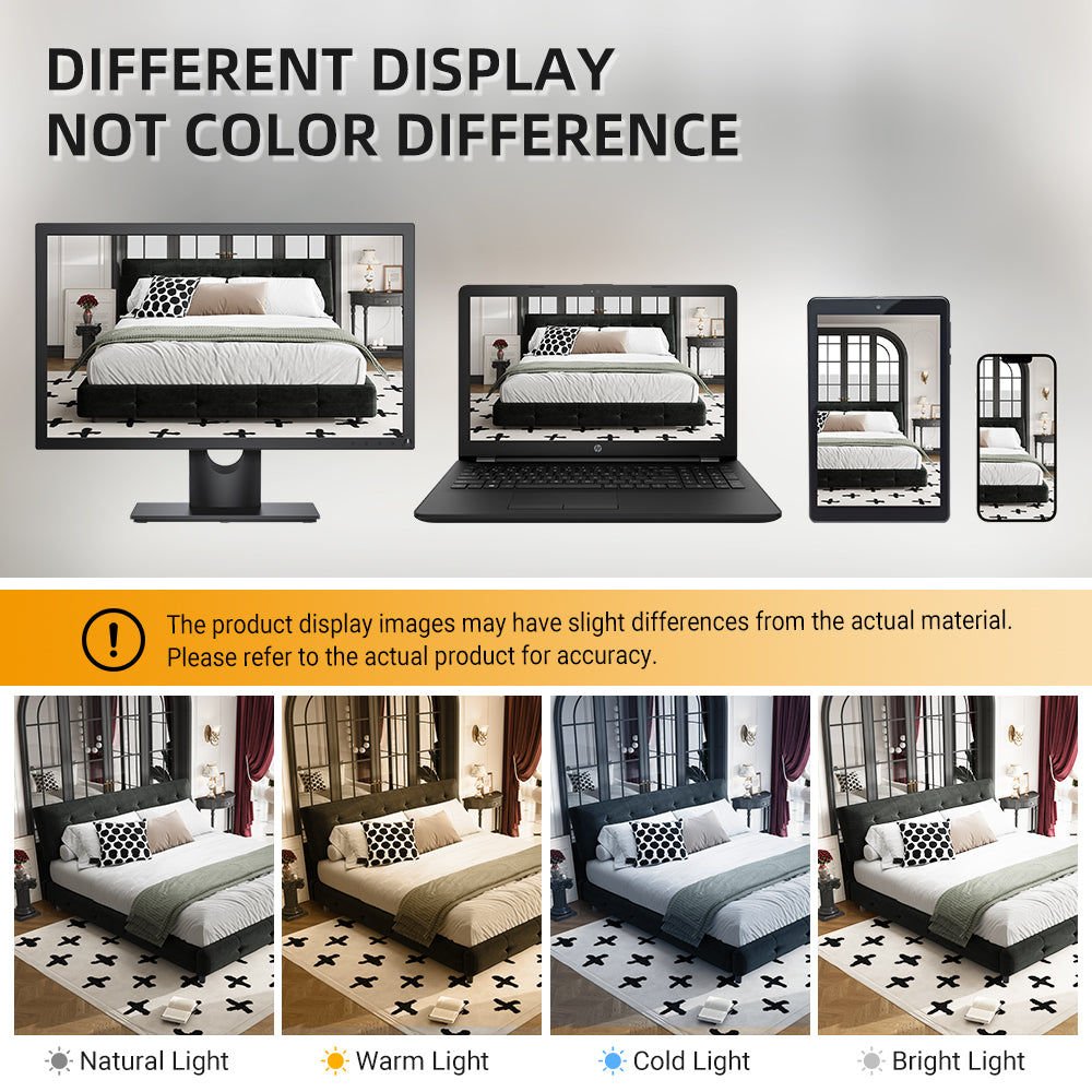 Queen Size Bed Frame with Tufted Headboard