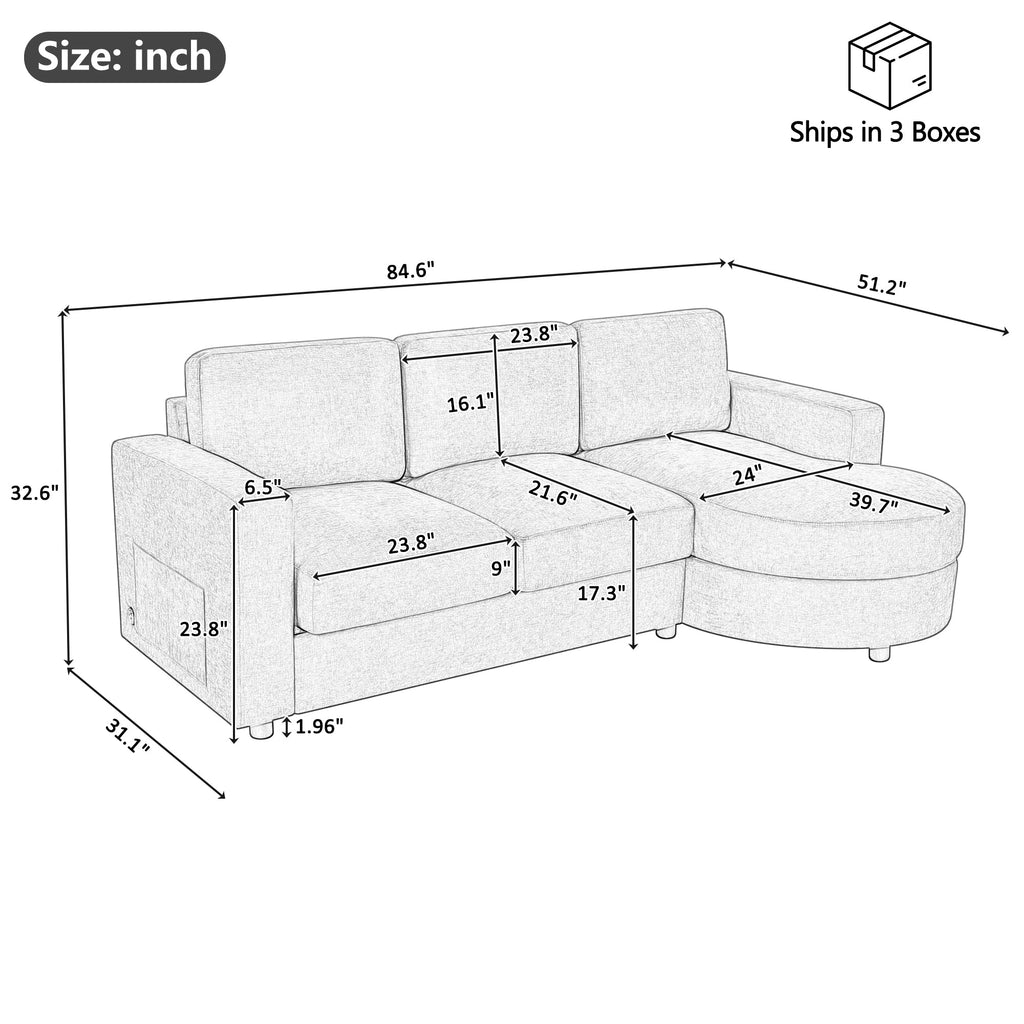 Modern Sectional Sofa with Curved Chaise Lounge