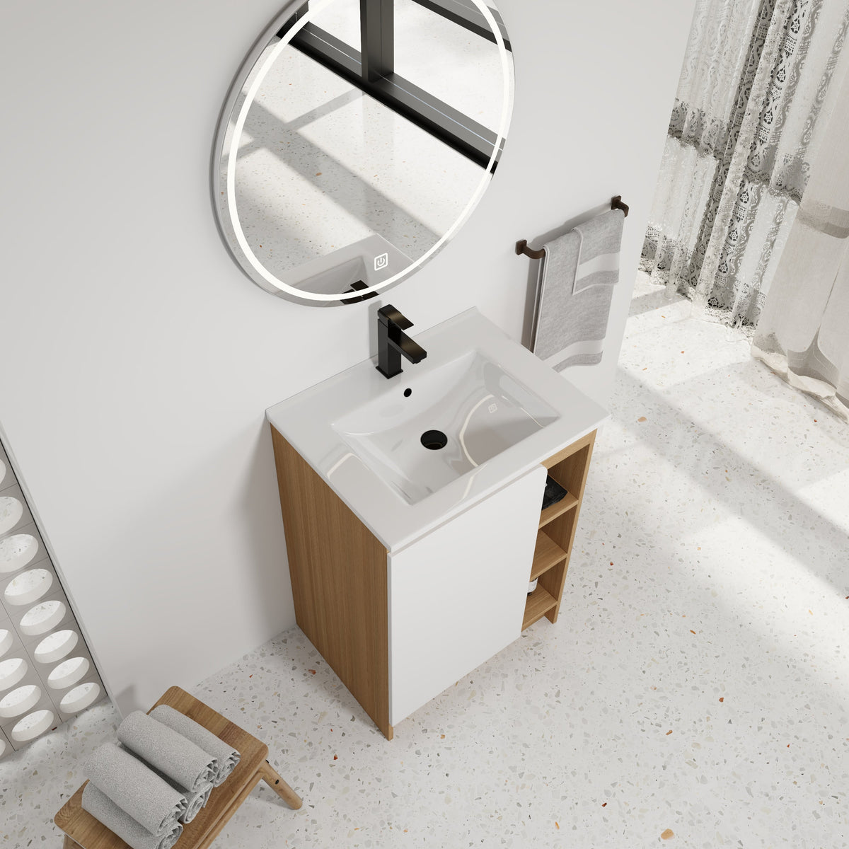 24" Freestanding Bathroom Vanity with Thin-Rim Ceramic Sink