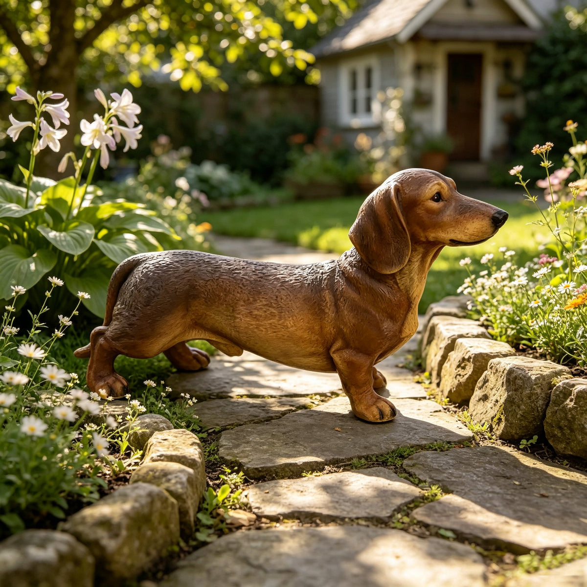 26'' Brown Dachshund Statue - Realistic Life Size Wiener Dog Figurine