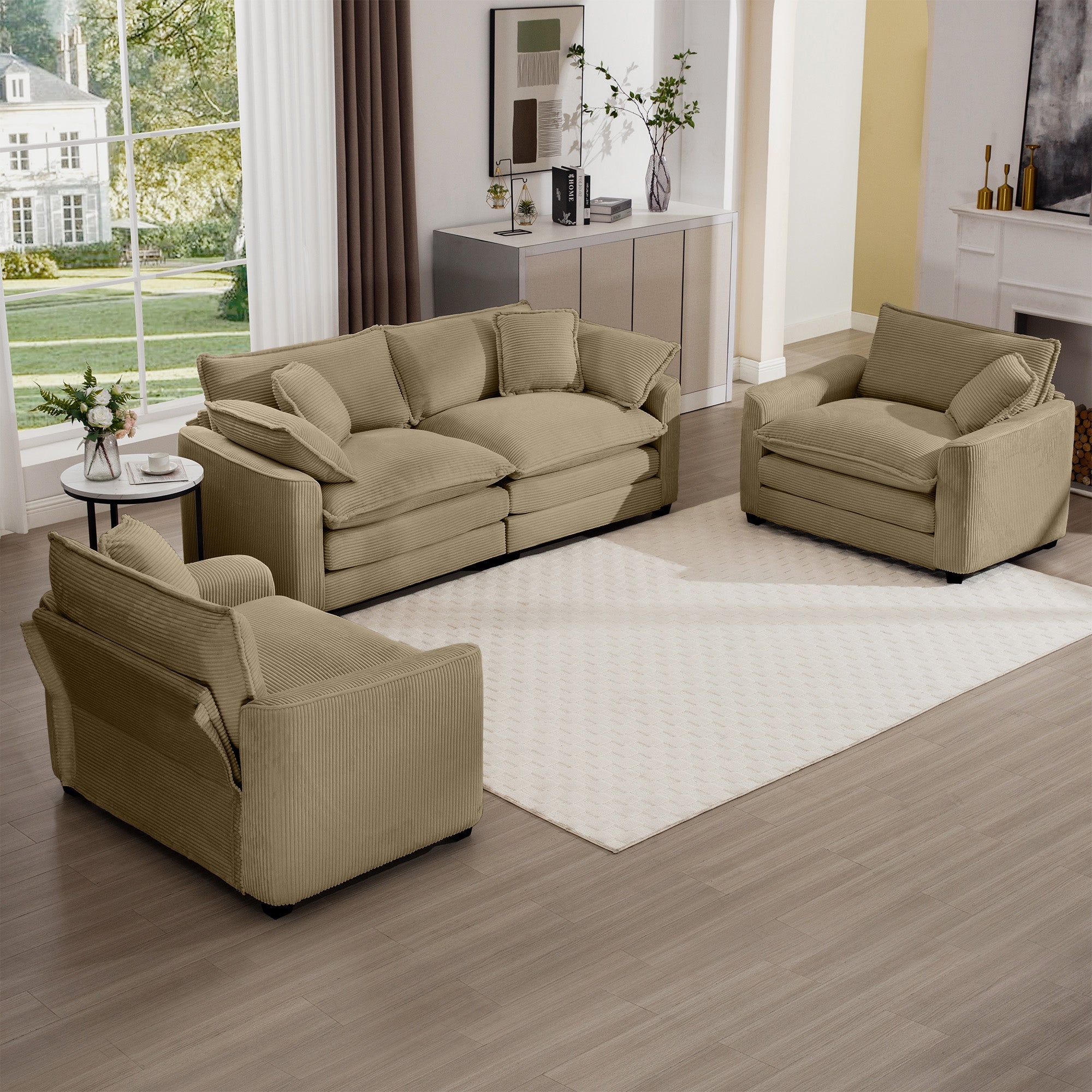 Warm and Cozy Sofa Set with Soft Cushions and Pillows