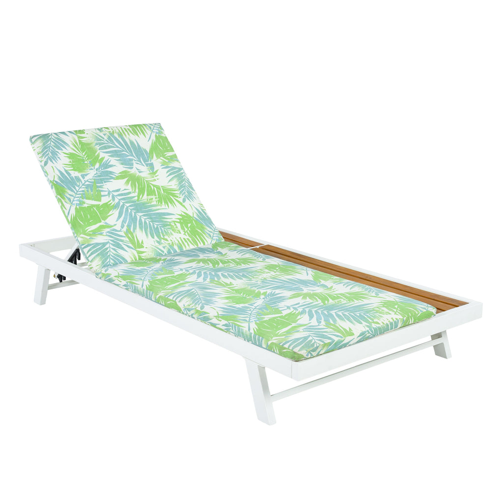 White Iron + Teak Finish Outdoor Chaise Lounge Set