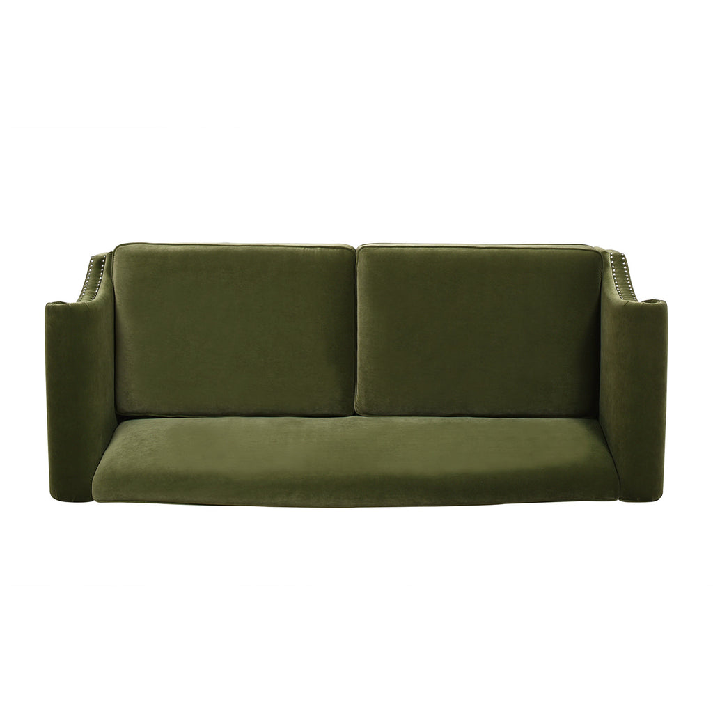 Elaine 77" Camel Back Small Space Sofa, Olive