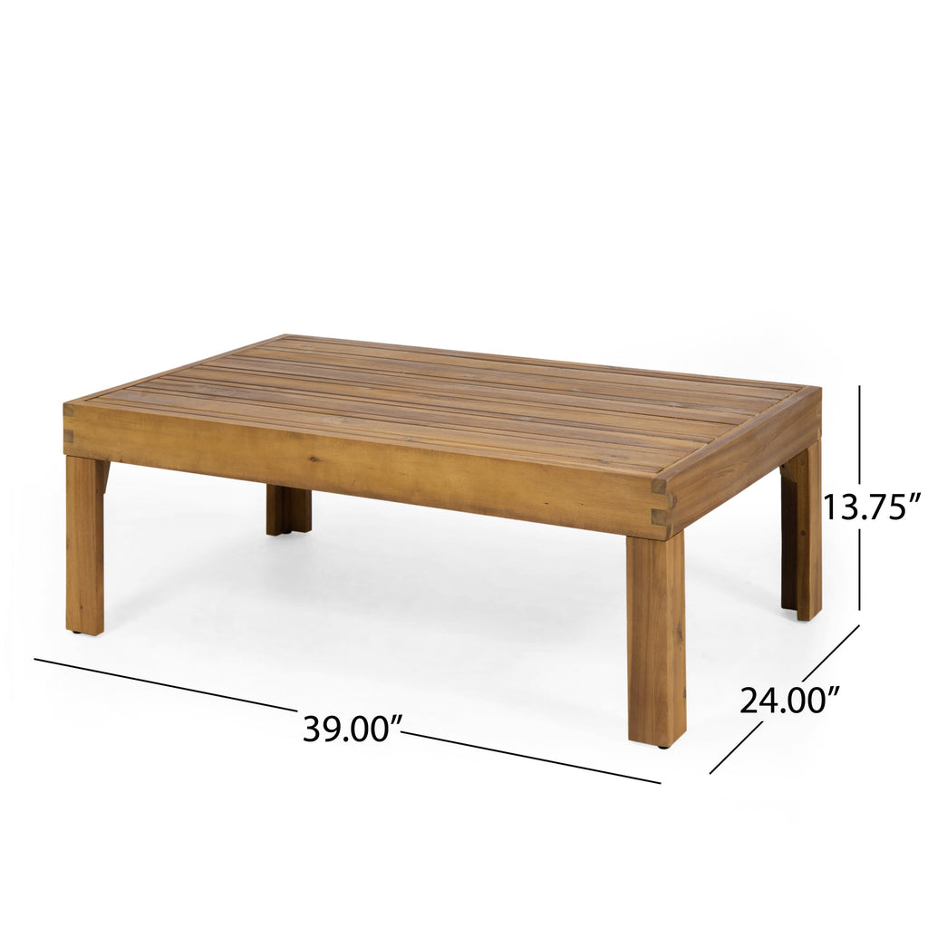 Outdoor Acacia Wood and Wicker Loveseat and Coffee Table Set with Cushions