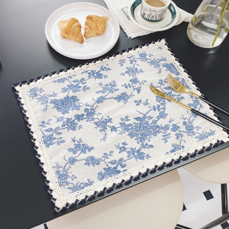 Pastoral French-style Fabric Lace Placemat And Napkin Ring Set