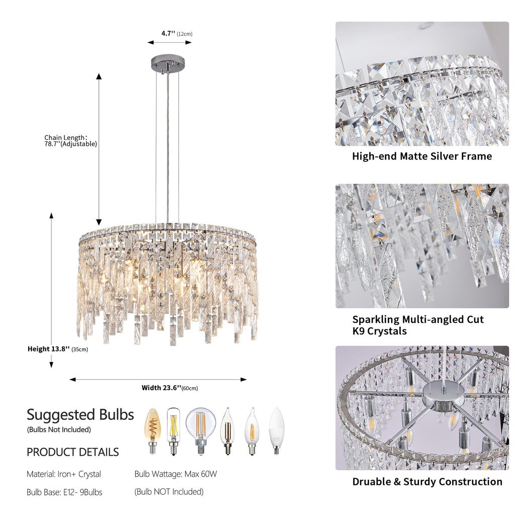 24" Luxurious Round Crystal Chandelier