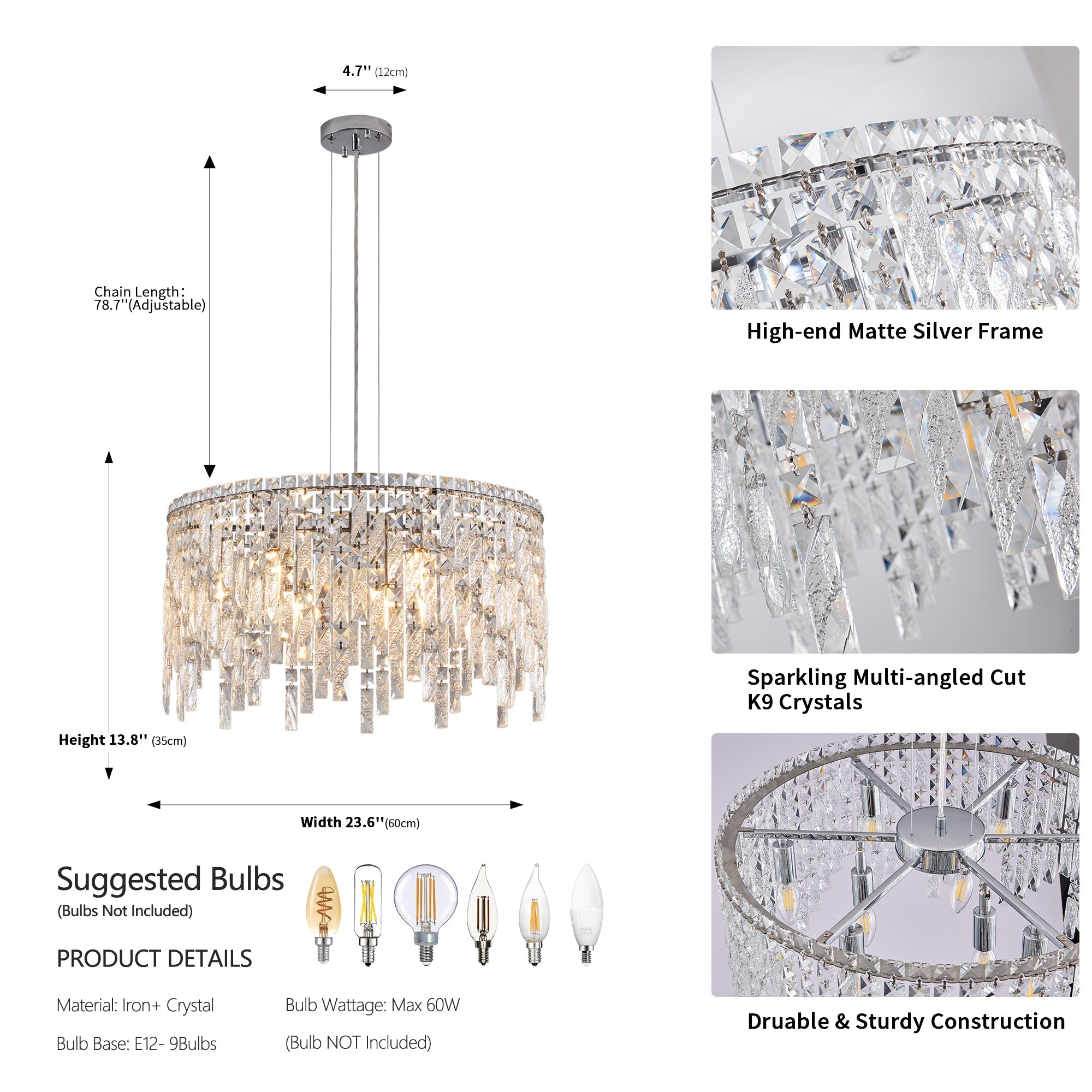 24" Luxurious Round Crystal Chandelier