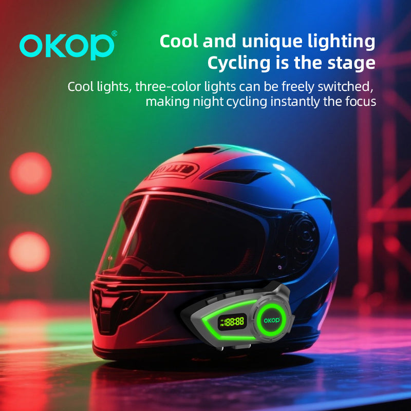 KP-290 Wholesale Cross-Border Motorcycle Helmet Bluetooth Headset Intercom Music Waterproof Noise Cancellation Digital Display Hands Free Calling In Stock