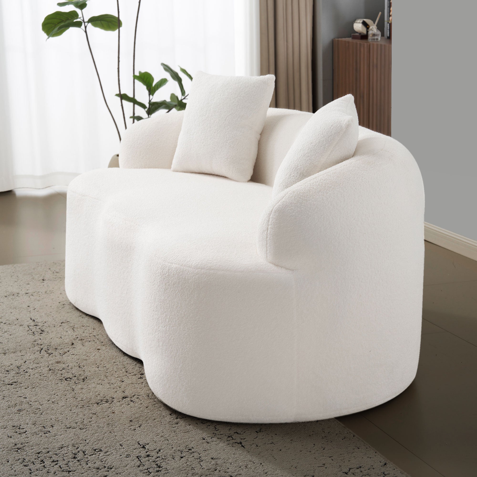 White Curved Loveseat Sofa with Round Armrest