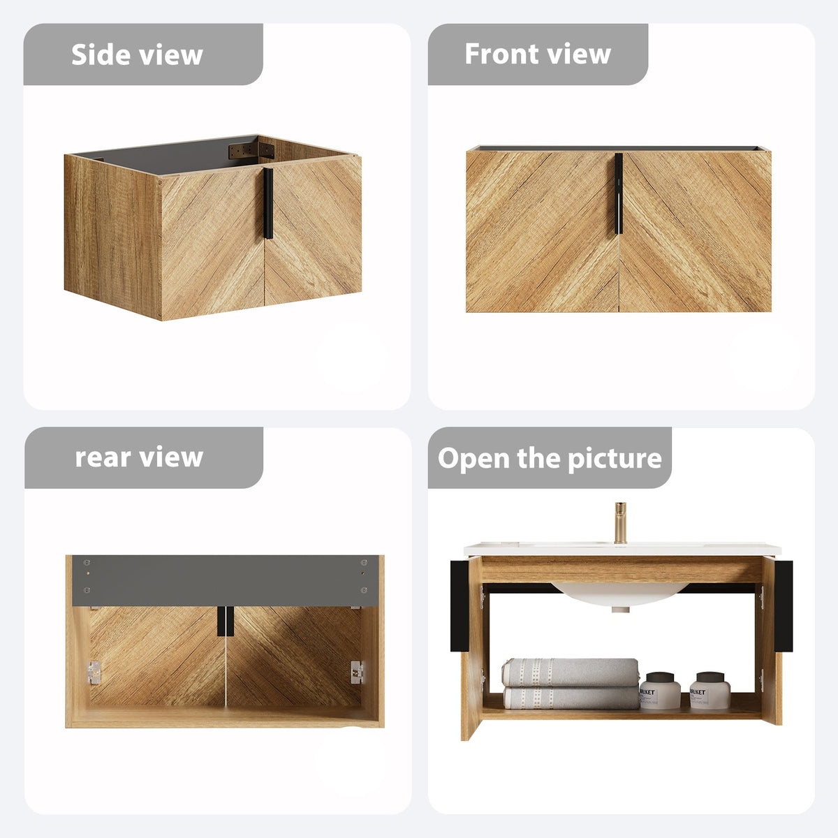 36 Inch Wall-Mounted Bathroom Vanity with 3D Fluted Panel
