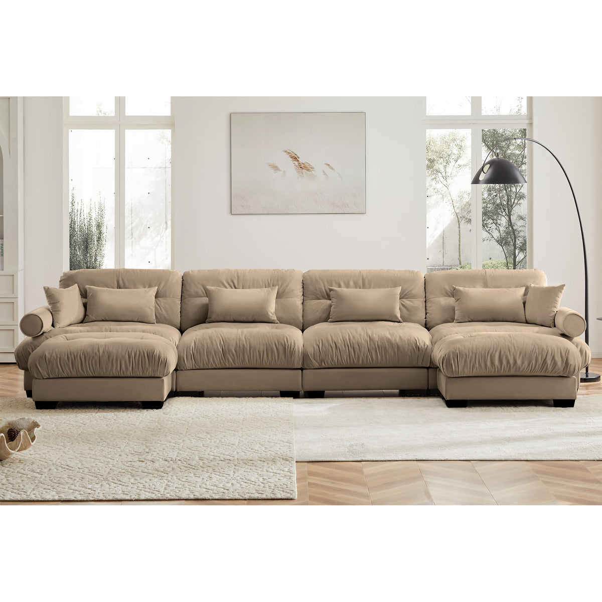 U Shaped Sectional Sofa Cloud Couch with Movable Ottomans