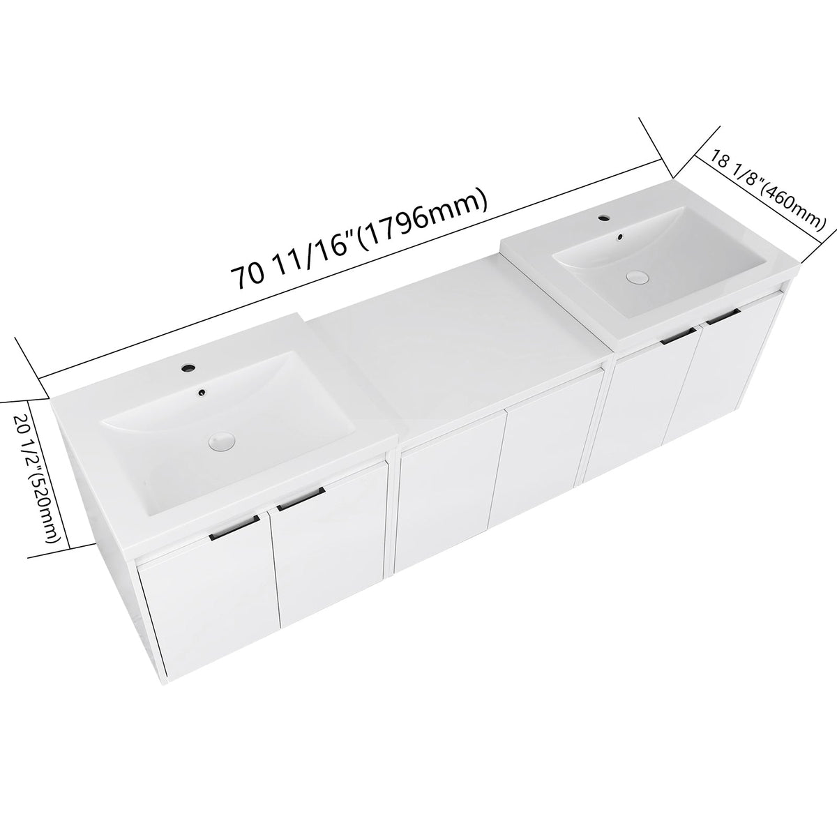 Stylish 72" Bathroom Vanity With Resin Sink