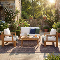Outdoor 4-Seater Acacia Wood Patio Chat Set, Beige+Natural
