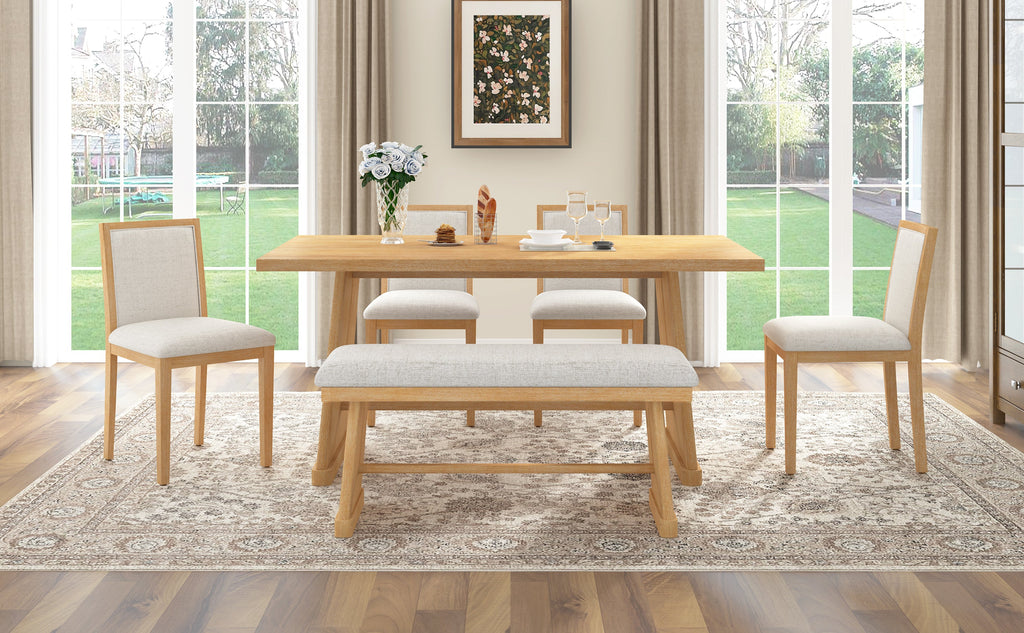 TREXM 6-Piece Rustic Farmhouse Dining Table Set