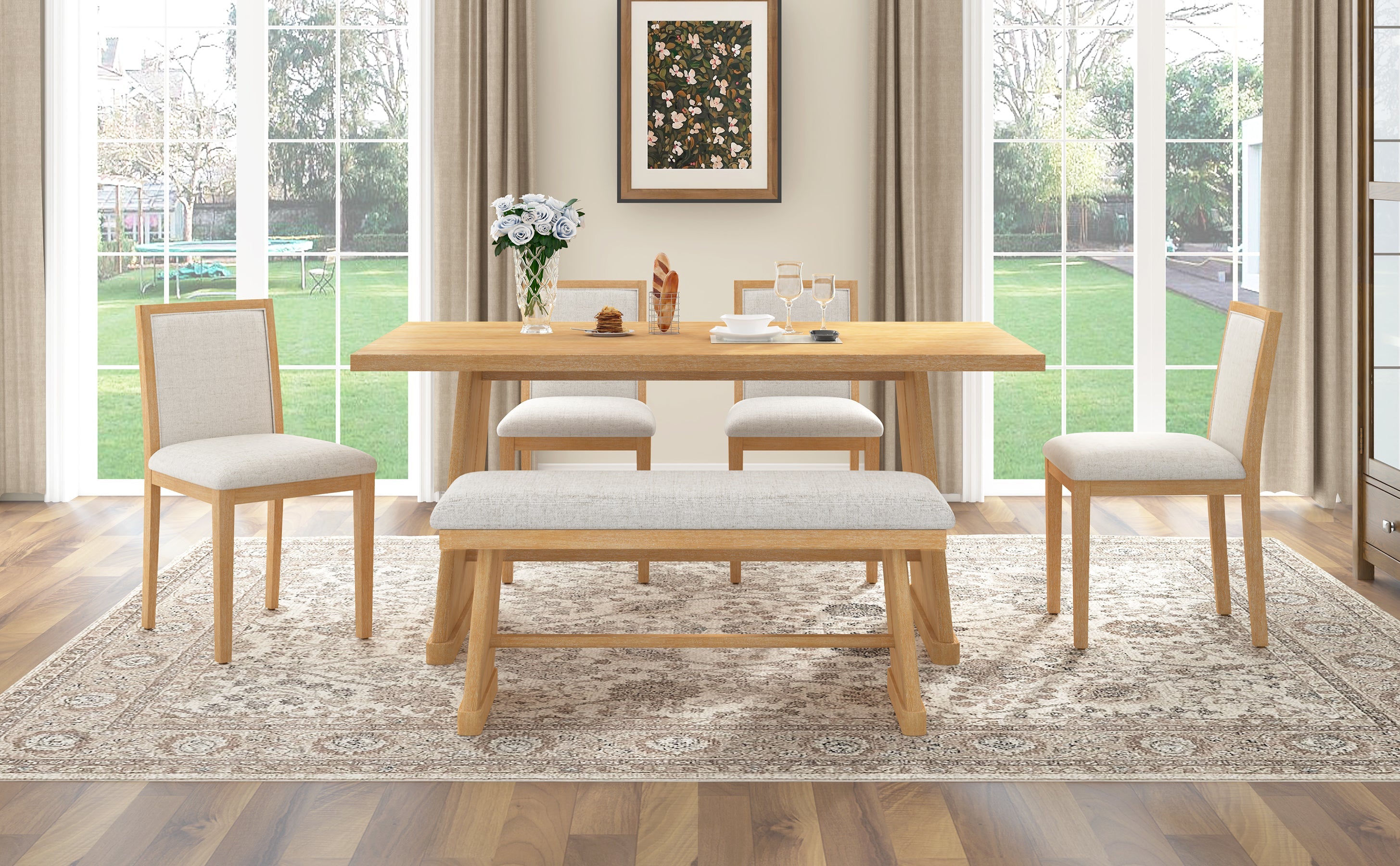 TREXM 6-Piece Rustic Farmhouse Dining Table Set