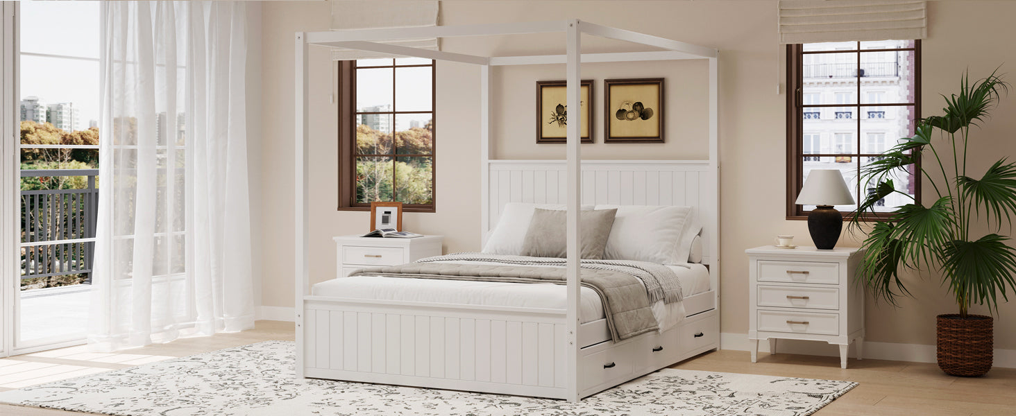 Modern Queen Size Canopy Platform Bed with Trundle