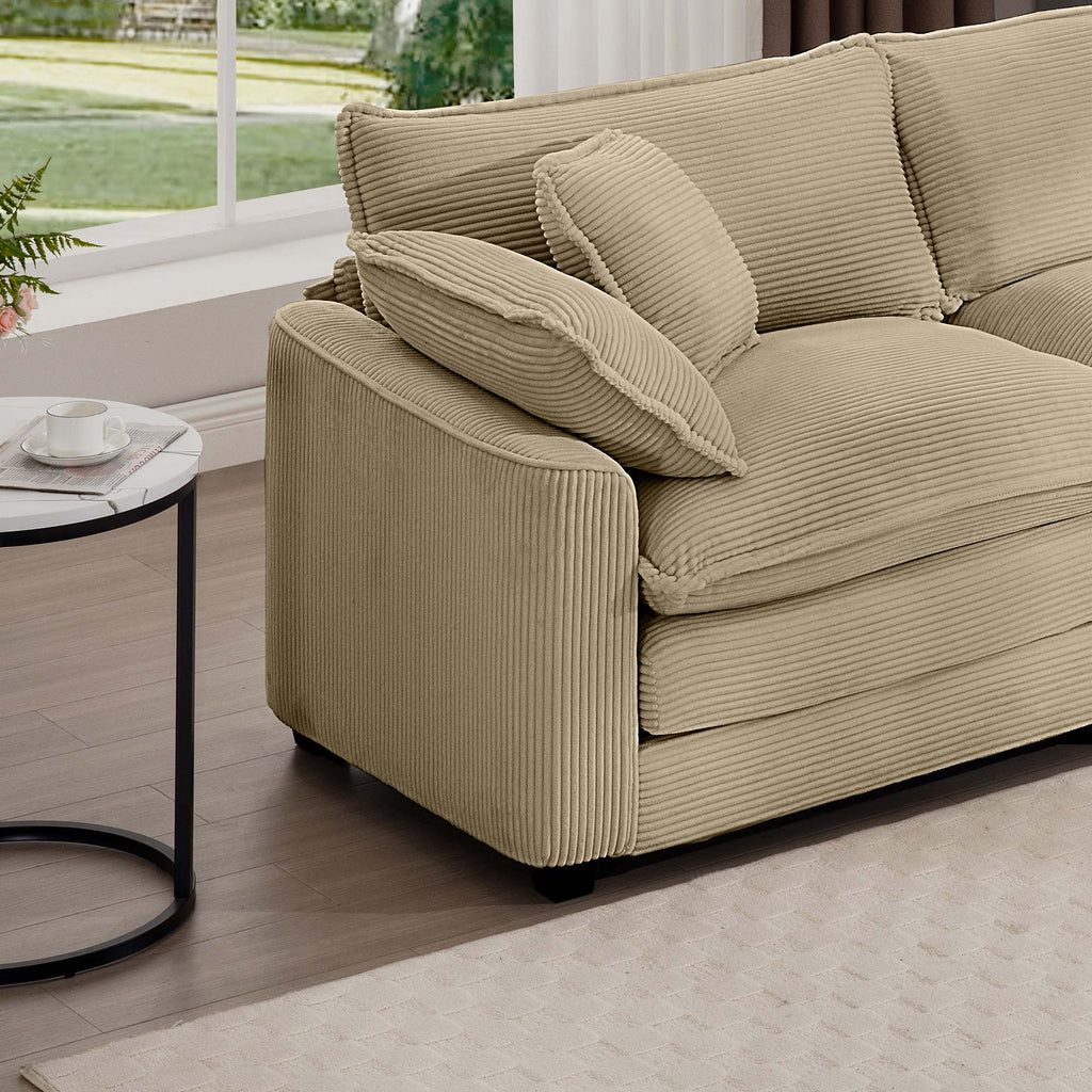 Corduroy Sofa - Modern Upholstered 4 Seater with Footstool