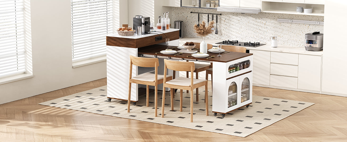 TREXM Extendable Dining Table with Storage and Power Outlet