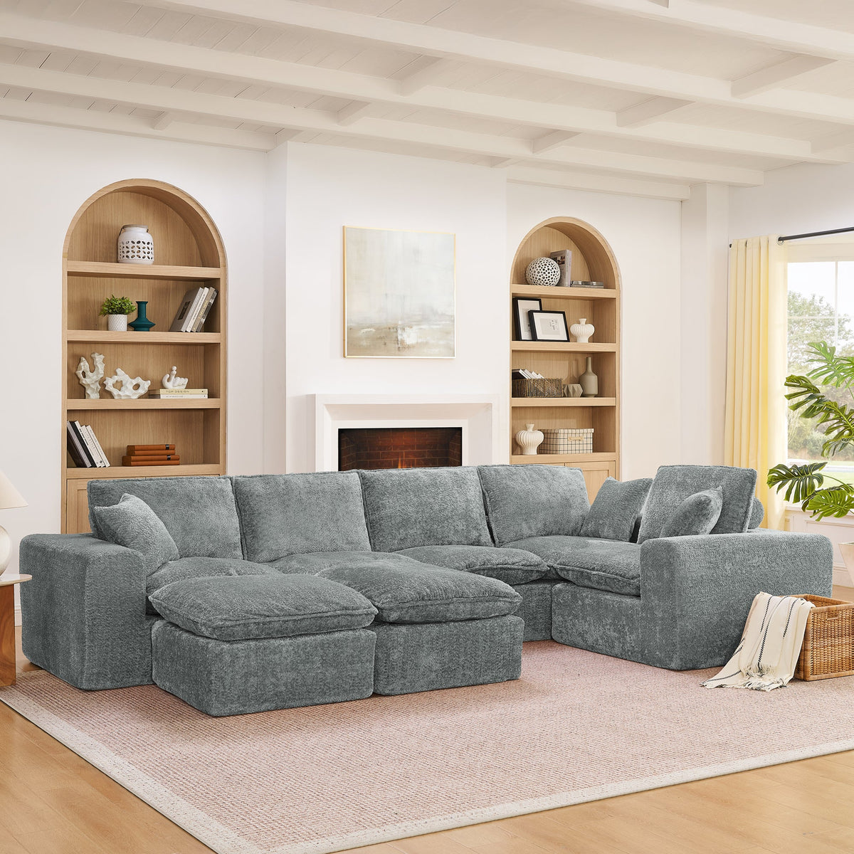 107'' Modern Boucle L-shaped Sectional Sofa