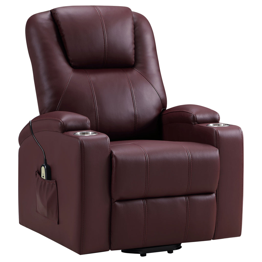 Macklin Wine Upholstered Power Lift Massage Recliner
