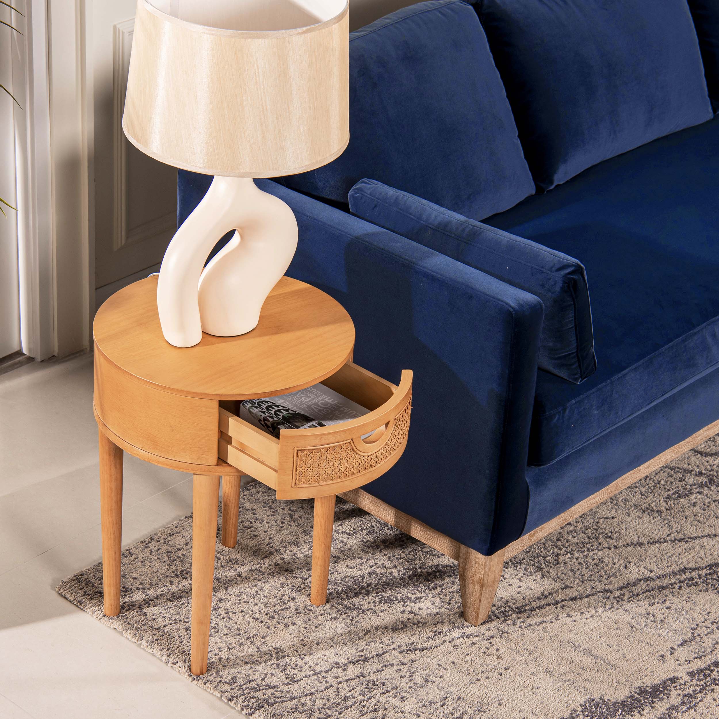 Cabana 18" Round Cane Rattan Storage Side Table