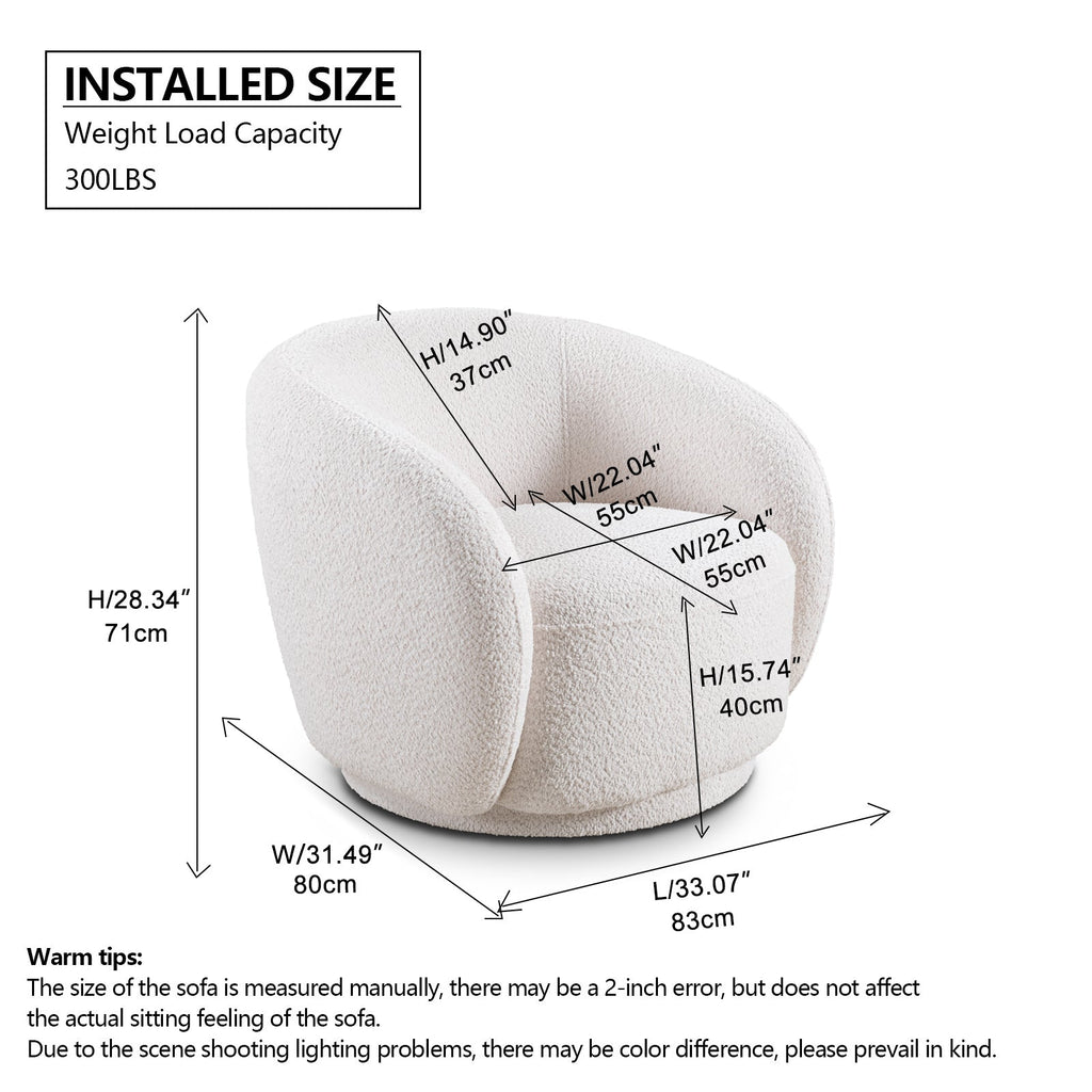 Swivel Accent Chair in Boucle Fabric Upholstered Barrel Chair