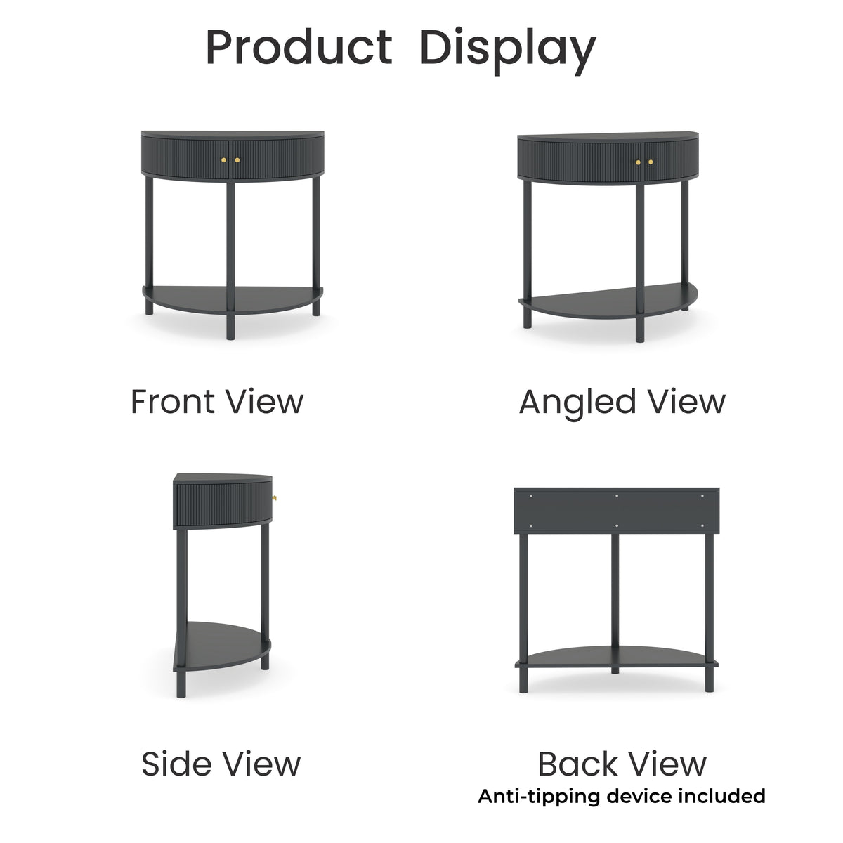 Artisan-Crafted Wave-Pattern Demi-Lune Console Table