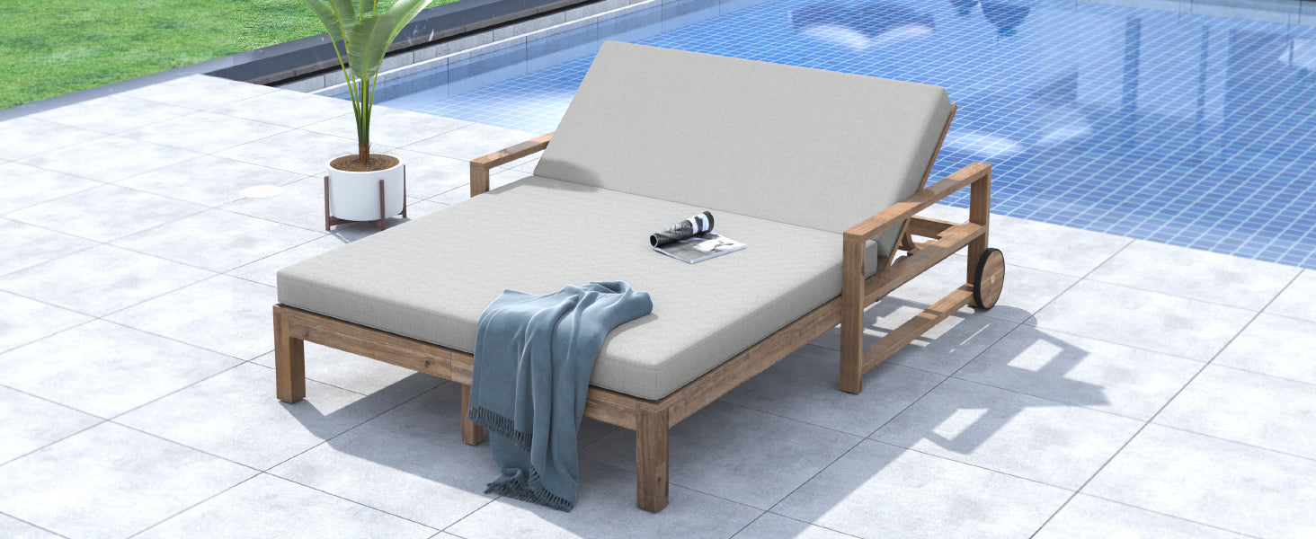 TREXM 1-Piece Farmhouse-styled Wooden Outdoor Sunbed