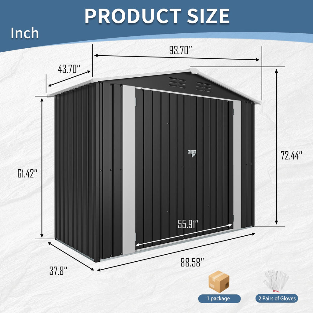 8ft x 4ft Outdoor Metal Storage Shed with Lockable Latch