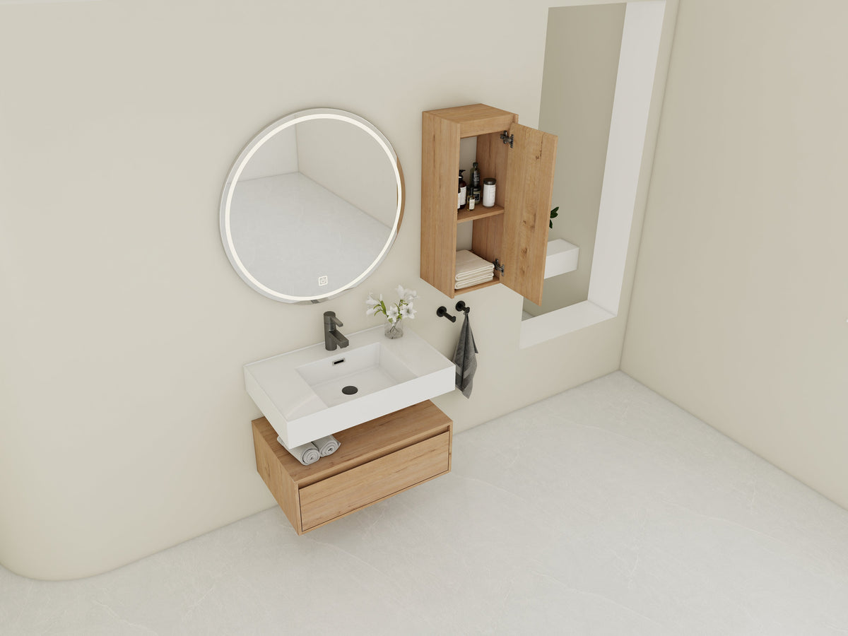 30 Inch Wall-Mounted Bathroom Vanity with Resin Sink and Side Cabinet