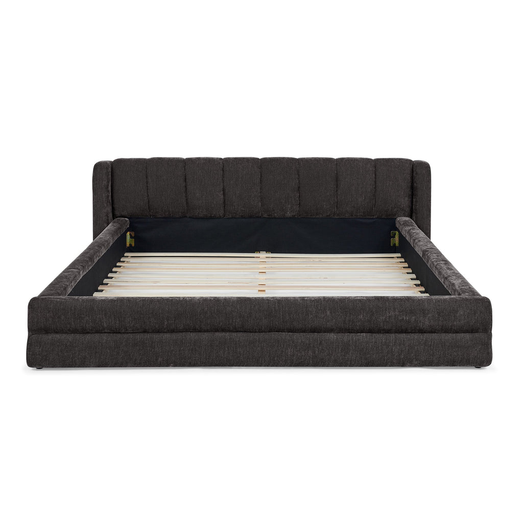 Queen Size Upholstered Bed Frame with Thick Fabric - Dark Grey